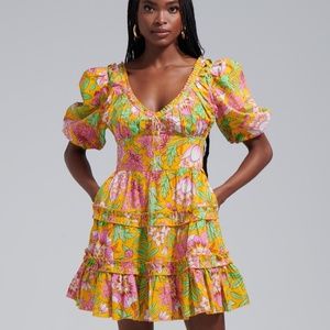 LOVE THE LABEL Puff-Sleeve Tiered Floral Cotton Mini Dress
